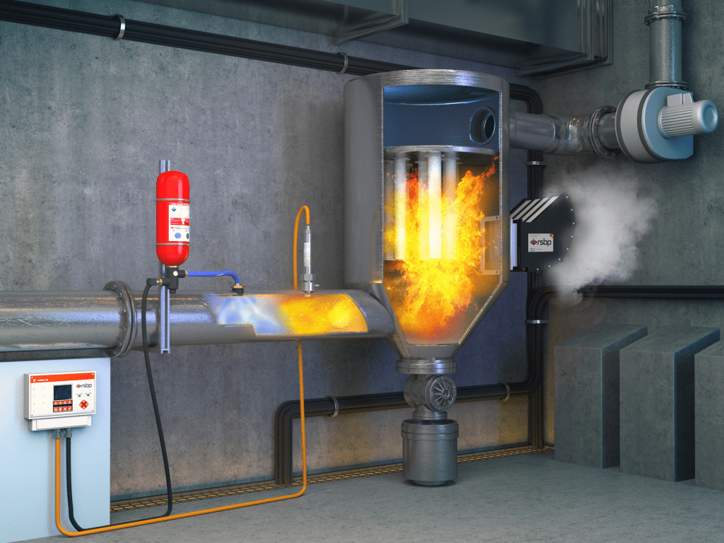 Instalação da BARREIRA HRD EM COMBINAÇÃO COM O DISPOSITIVO DE VENTILAÇÃO DE EXPLOSÃO SEM CHAMA FLEX